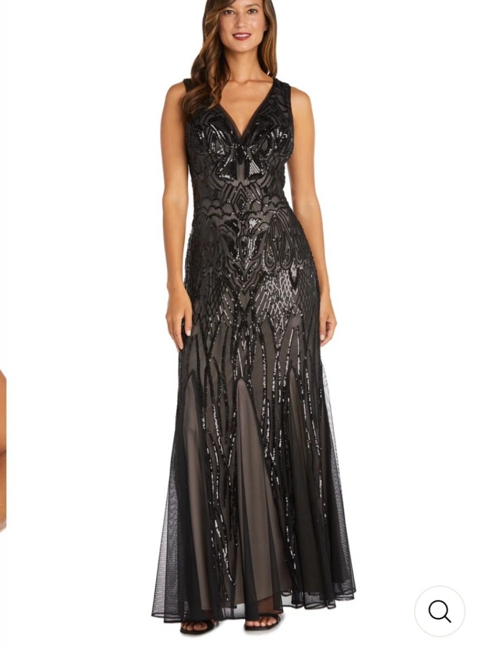 R&M Richards Black Beaded V-Neck Maxi Gown